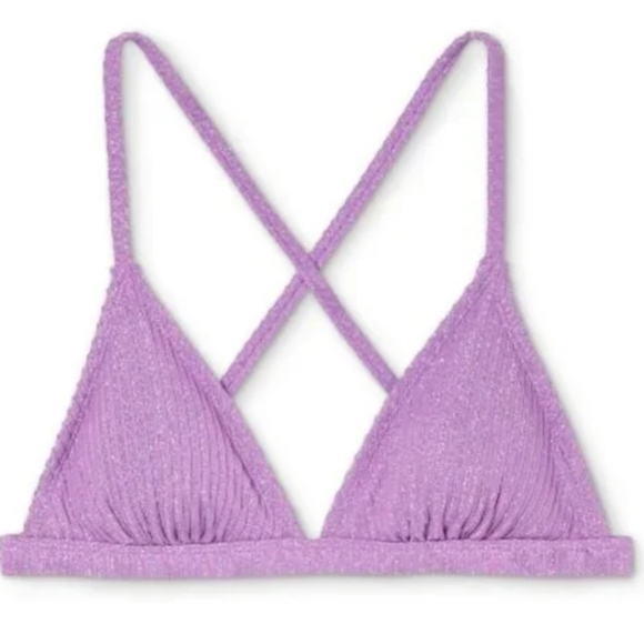 Xhilaration Purple Metallic Ribbed Triangle Bikini Top Size Medium (4-6) # - Picture 3 of 6